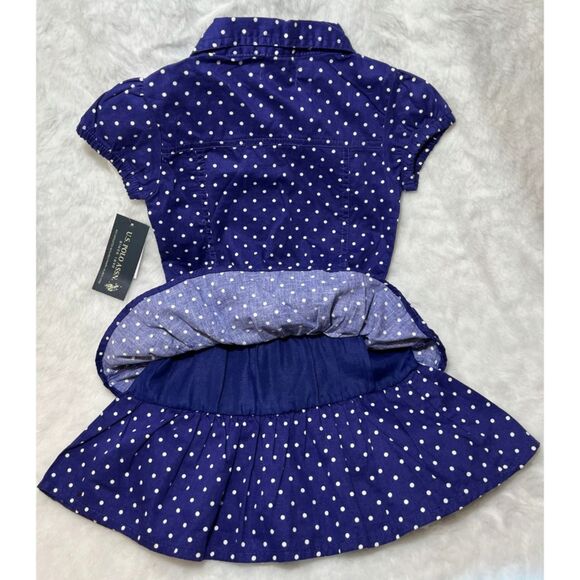 US Polo Association Dress Navy blue white polka dots size 3t toddler ruffle - Picture 5 of 5